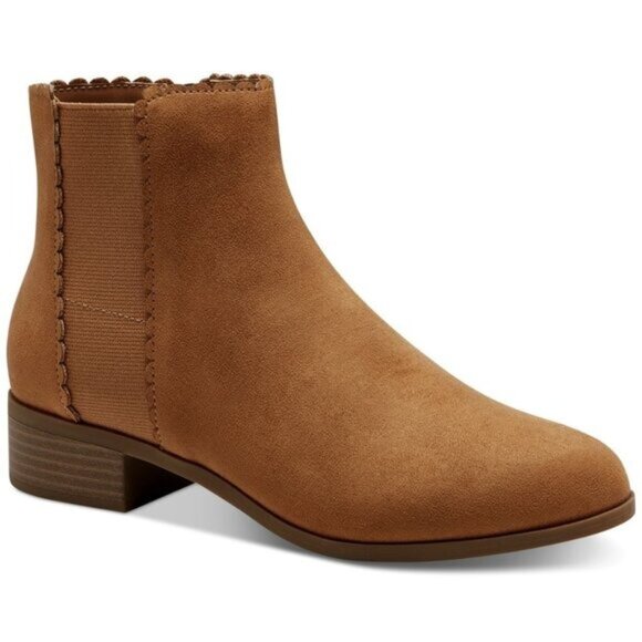 Charter Club Womens Brown Goring Scalloped Daxi Round Toe Block Heel Booties - Picture 1 of 9